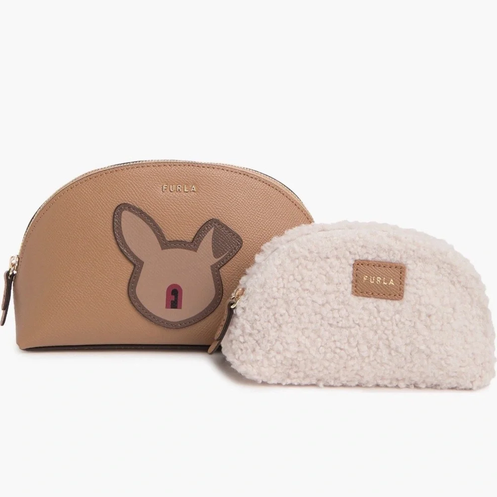 Furla TONI CARAMELLO/TALCO Cosmetic Pouch/Case 2 Piece Set